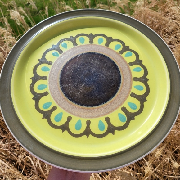 Vintage Electra Decorative Stoneware Plate Green - Brown Boho Design - Picture 11 of 14